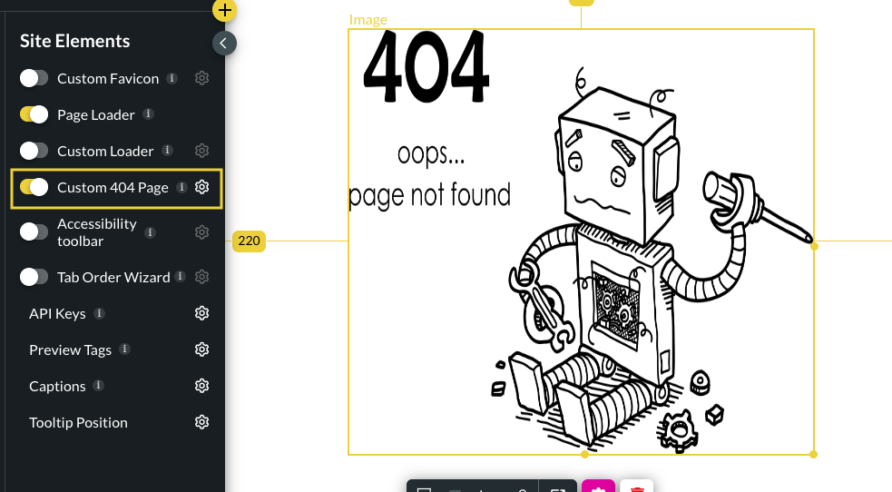 Custom 404 page Toggle Switch 