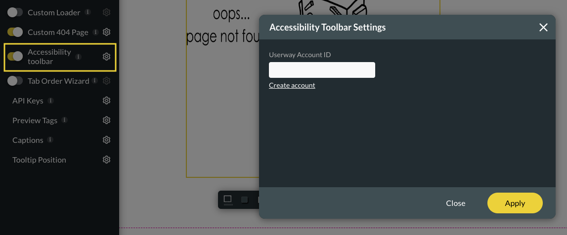 Accessibility Toolbar Settings 