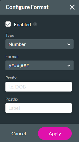 Configure format window 