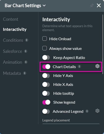 Screenshot of the Bar Chart settings menu with the bar chart feature highlighted 