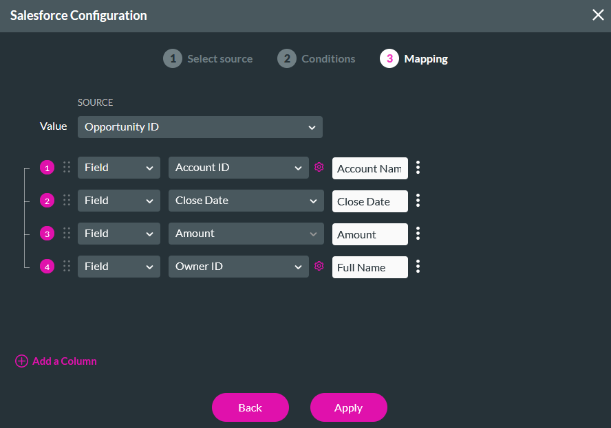 Screenshot of the Salesforce configuration window 