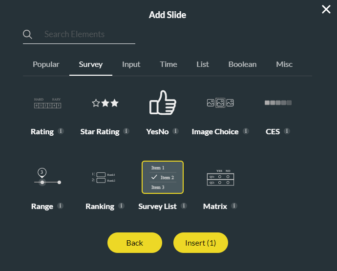 image showing selection of question type