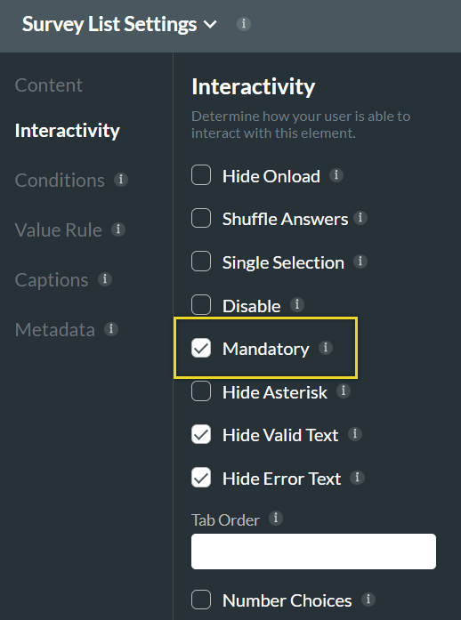 image displaying how to set up mandatory answer. 