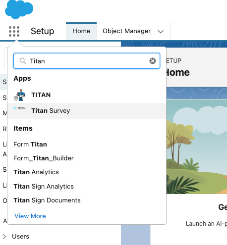 image displaying how to search for the Titan App on the Saleseforce App Exchange. 