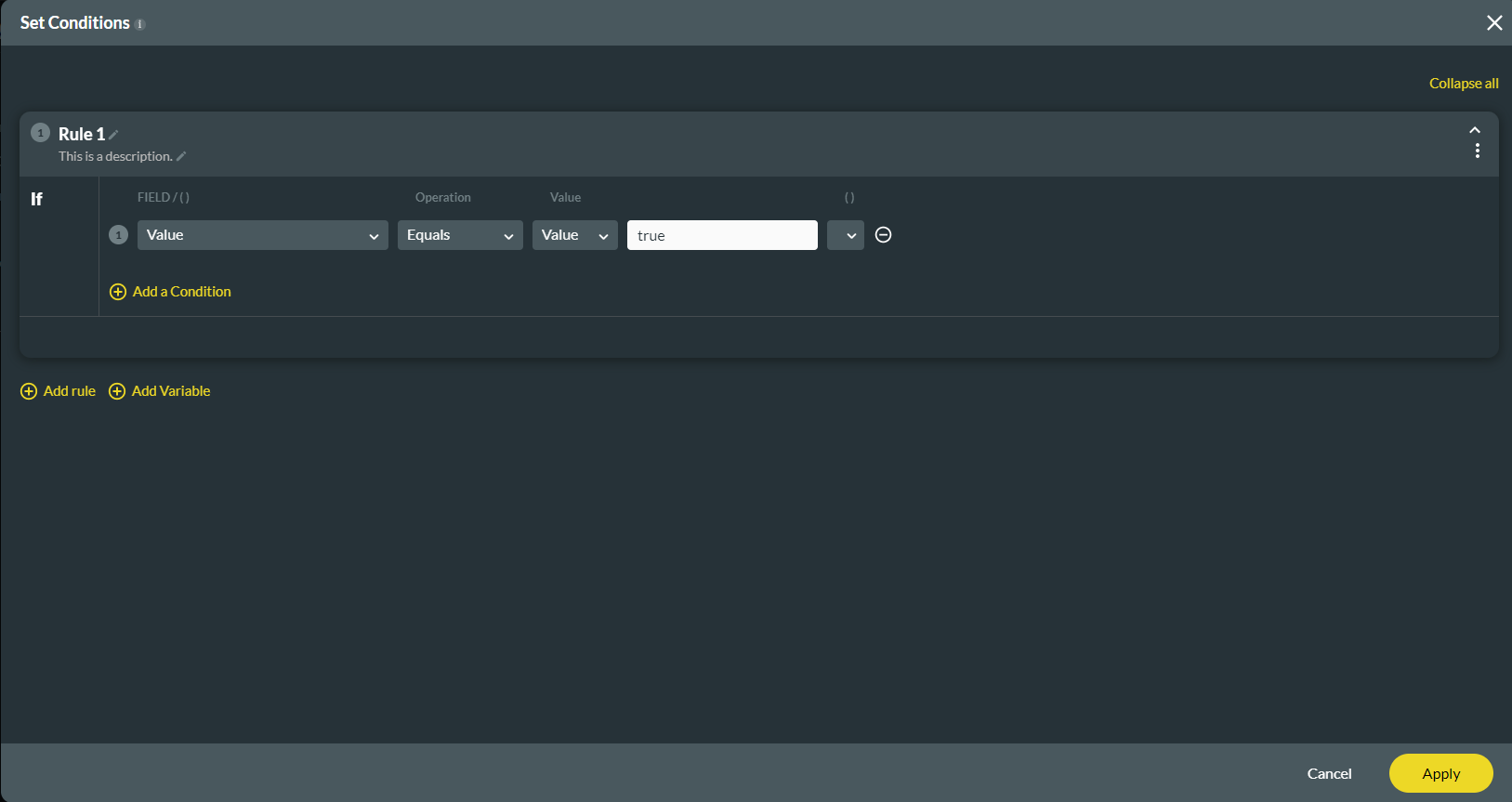 image showing how to set up conditions. 