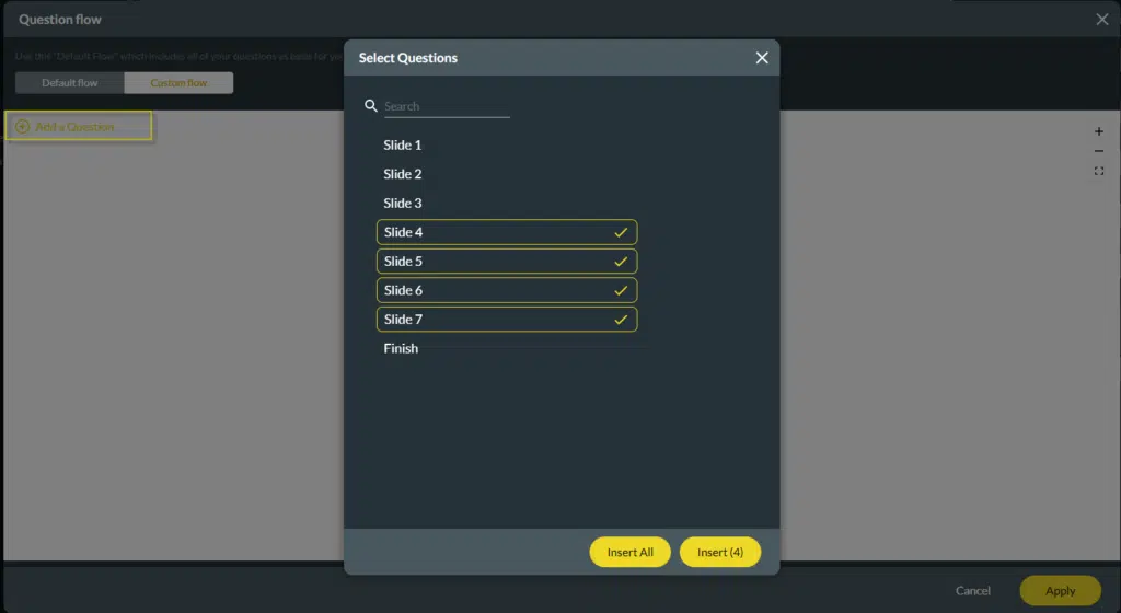 insert questions into custom flow 