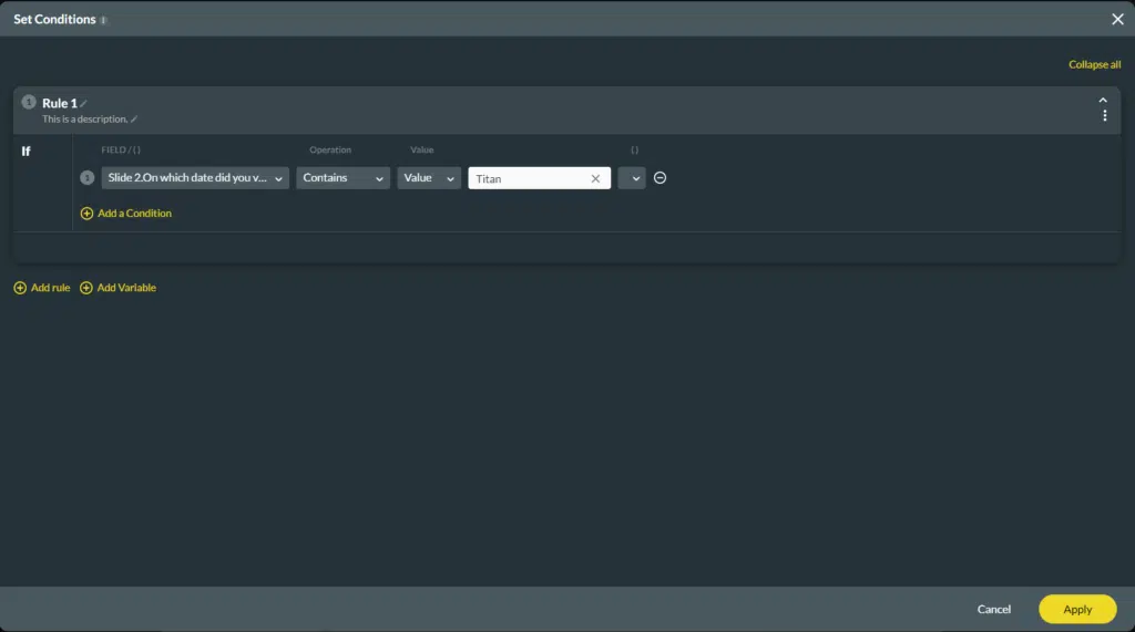 set conditions for custom flow 