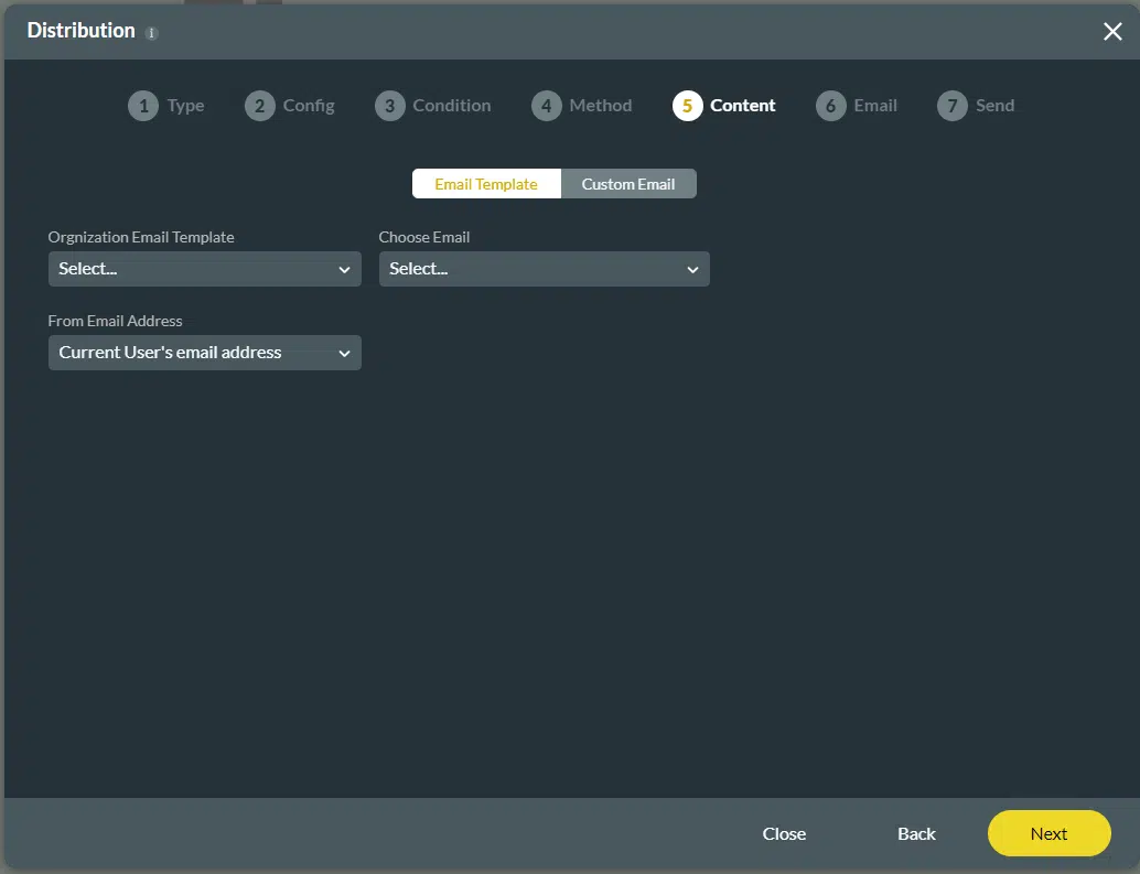 Content step for distribution from an object config 