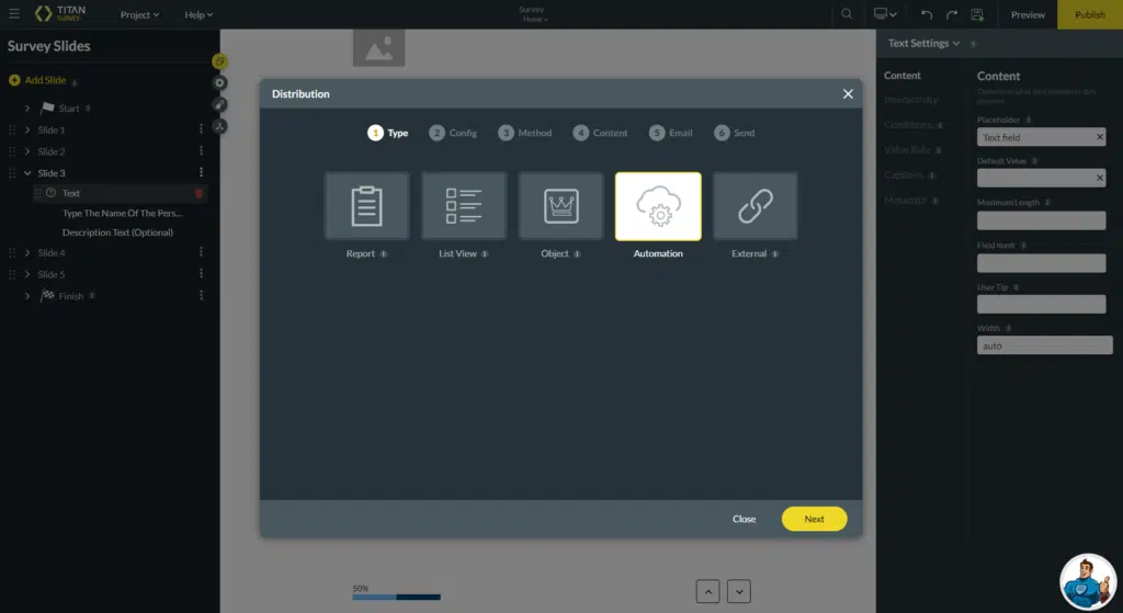 distribution screen with the automation option selected 