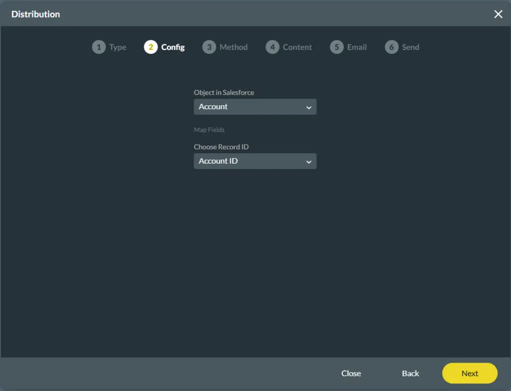 screen of the configuration step for distribution via automation 