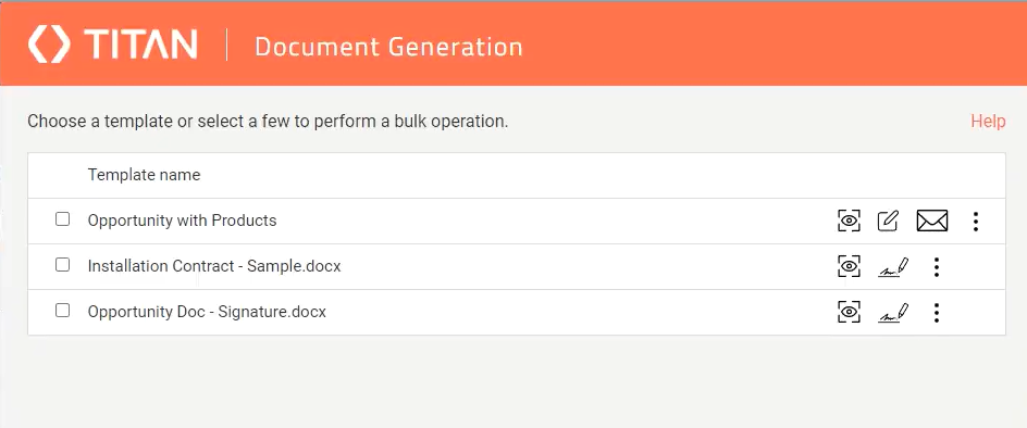 Screenshot of the Document Generation window showing the common icons 