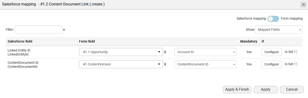 Screenshot of the Salesforce Mapping window 