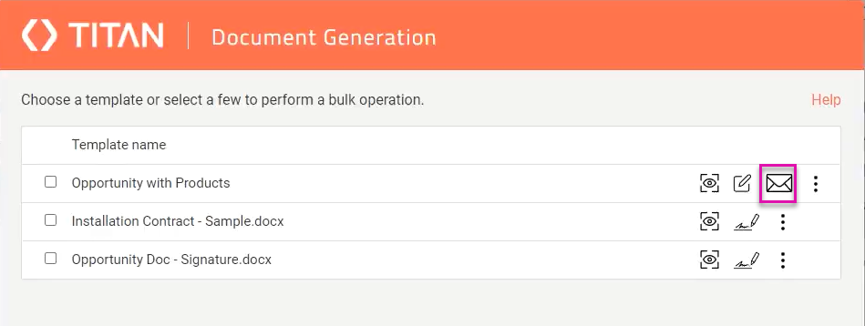 Screenshot of the Titan Document Generation window 