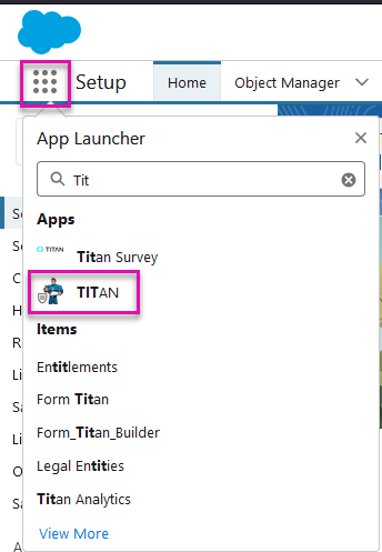 Screenshot of the search results in the Salesforce app launcher 