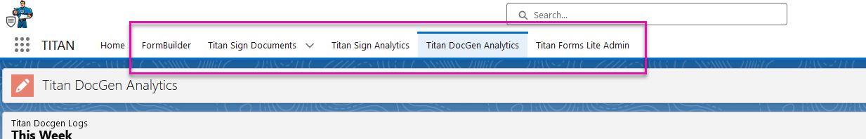 Screenshot of the Titan tabs 