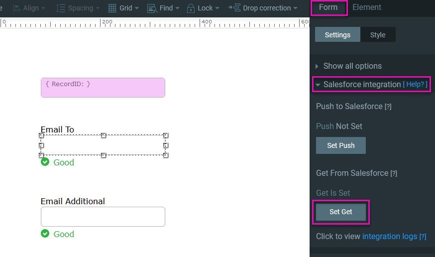 Screenshot of Titan Form interface displaying the form settings menu 