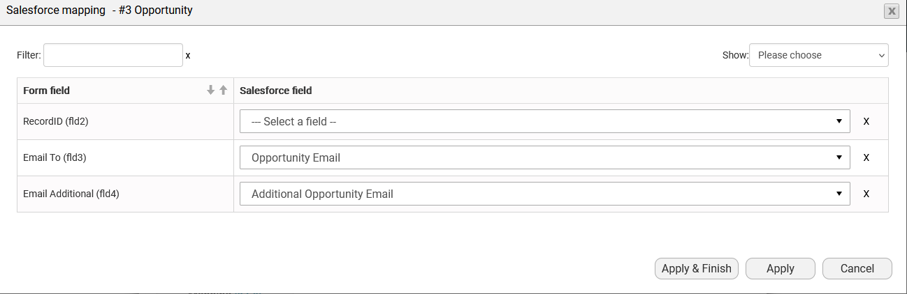 Screenshot of the salesforce mapping window 