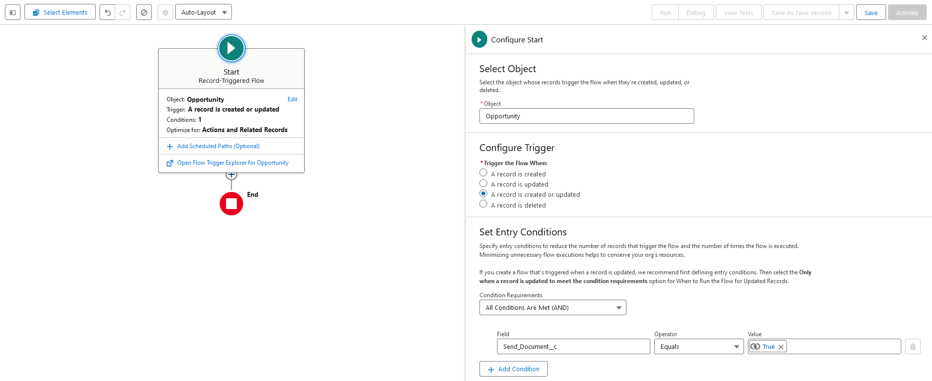 Screenshot of the start node configuration 