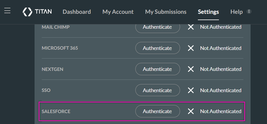 Screenshot of the Salesforce integration option 