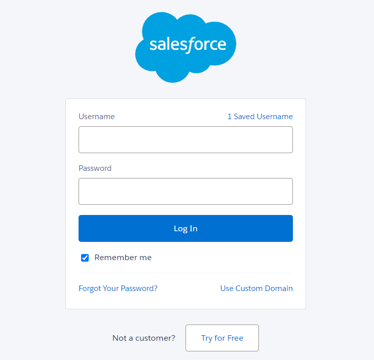 Screenshot of the Salesforce log in screen 