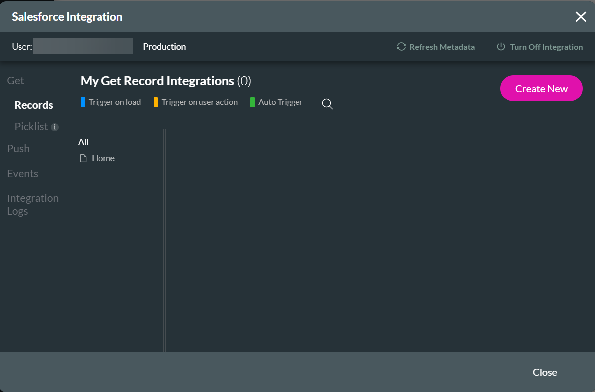 Screenshot of salesforce integration window showing the Get Records tab 