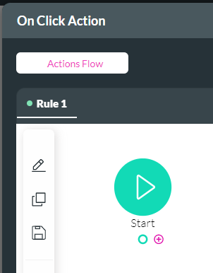 Screenshot On Click Action screen with the add node icon 