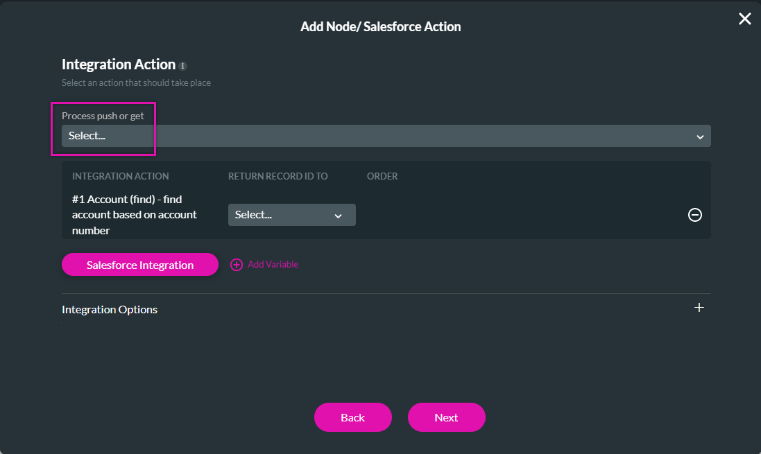 Screenshot showing the selected salesforce push find action 