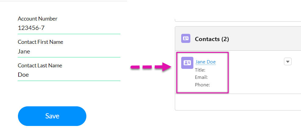 Preview showing how the captured data displays in salesforce 