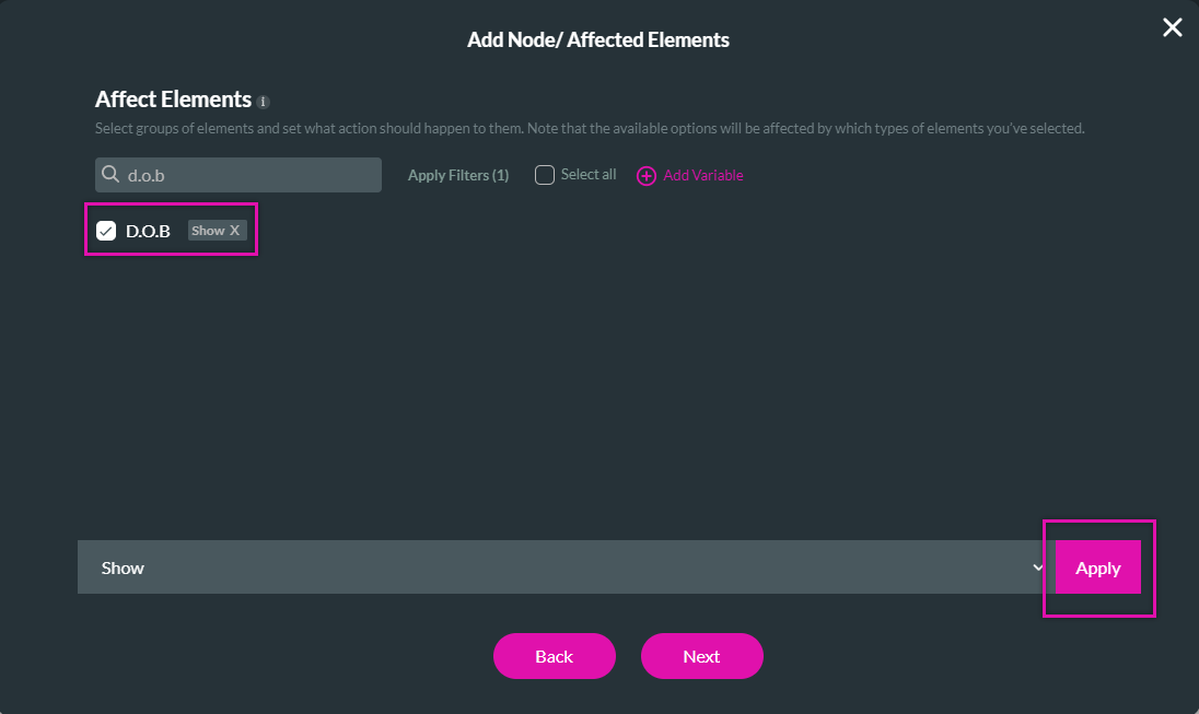 Add node affected element show config 