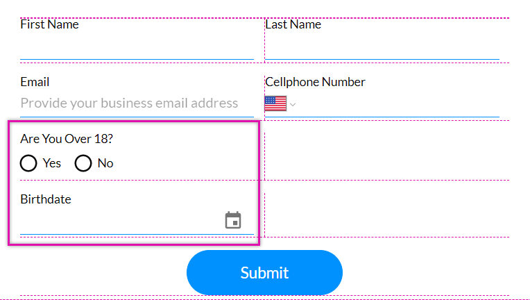 Highlighted elements that the condition will apply to 