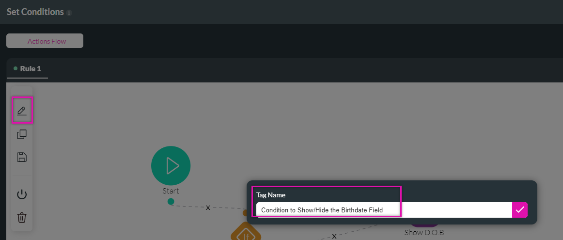 Screenshot showing how to change the condition tag name 