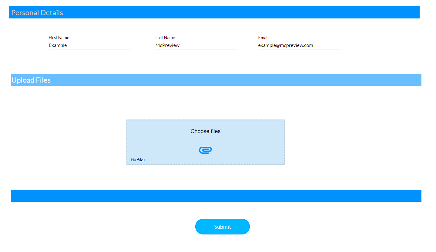 Preview of a simple form with a file upload element 