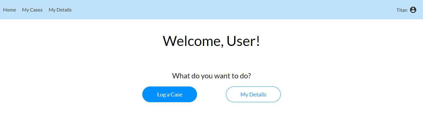 screenshot of the welcome user home page 