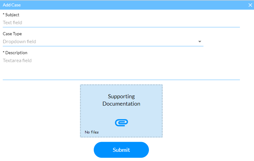 Screenshot of the fields available when logging a case 