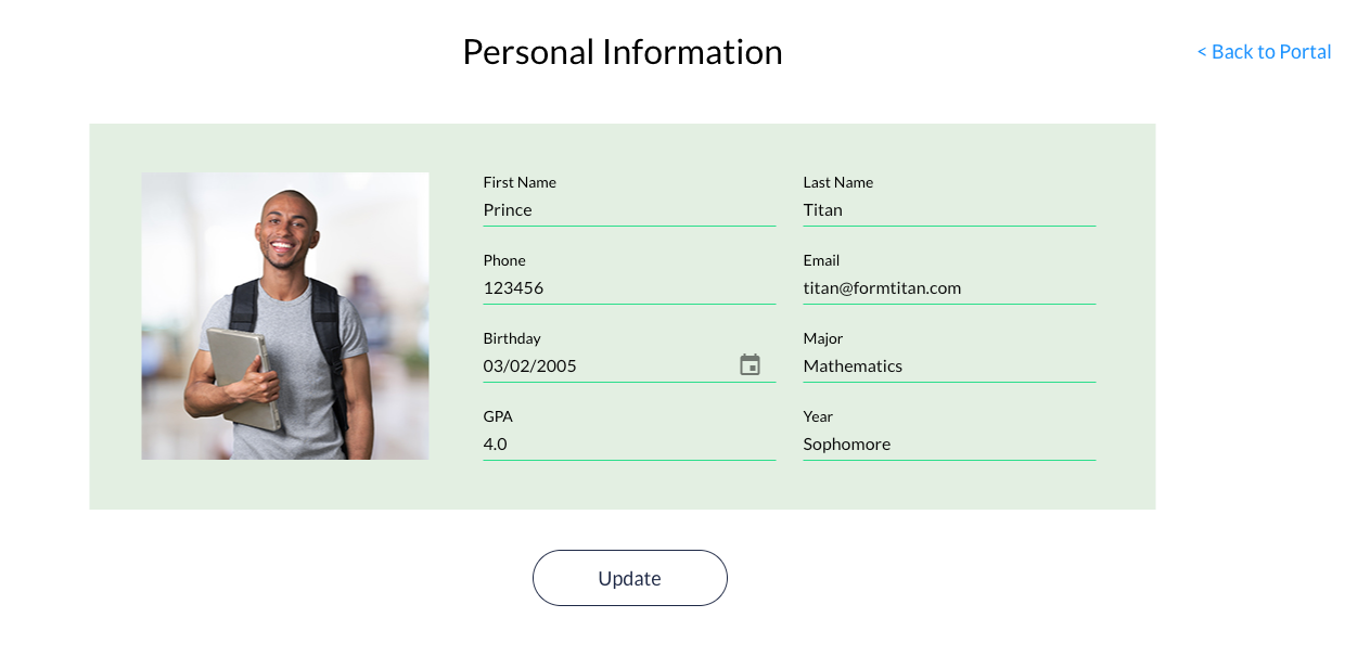 example of personal information screen 