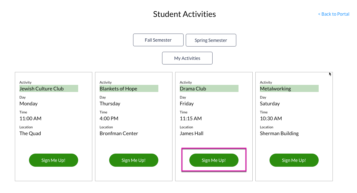 student activities example page 