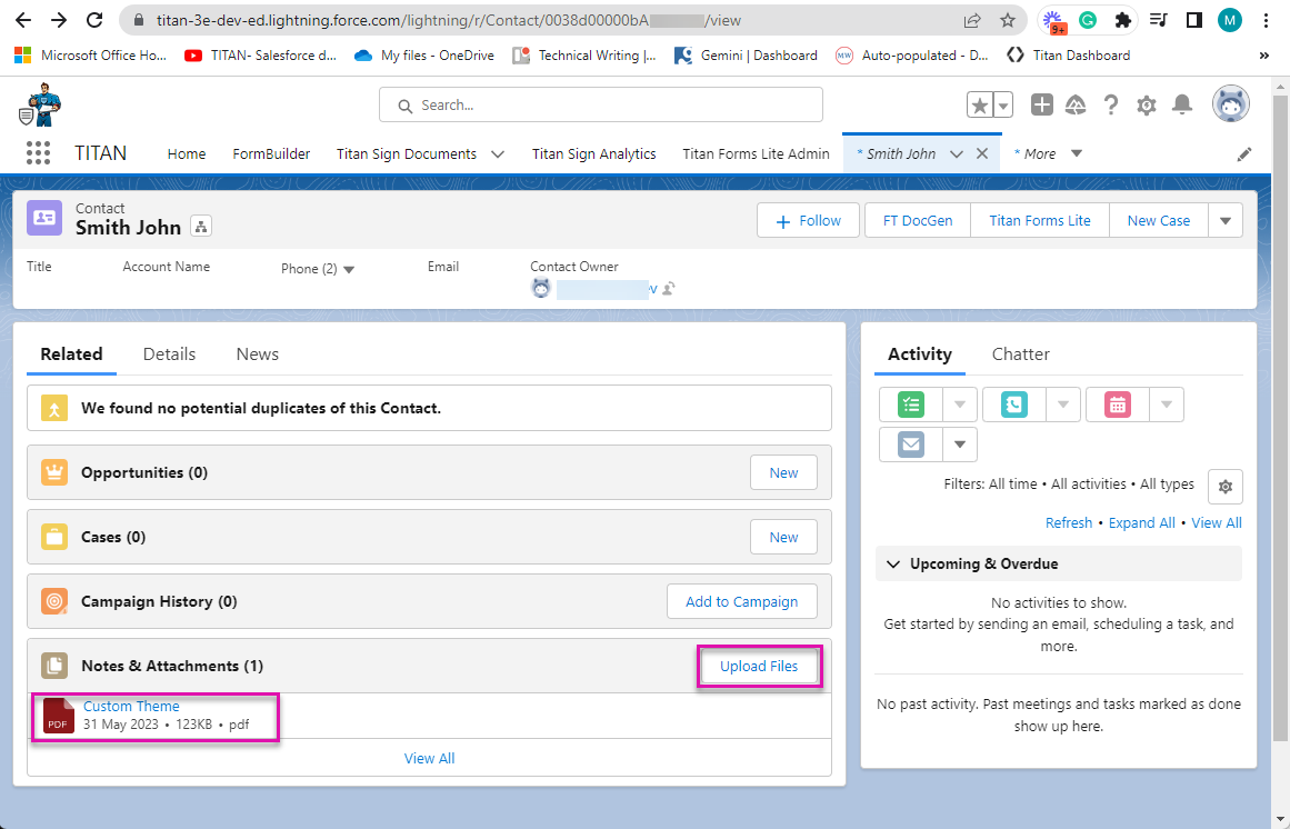 Screenshot showing the file upload element in Salesforce 