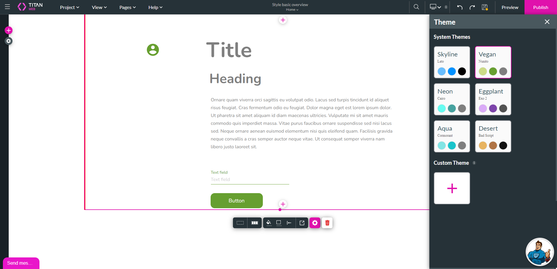 Screenshot of vegan theme example 