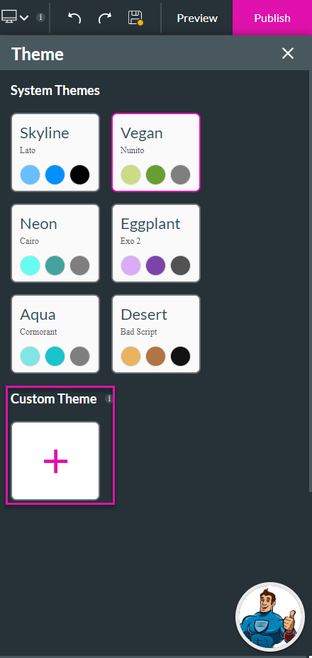 Screenshot showing how to create a custom theme 