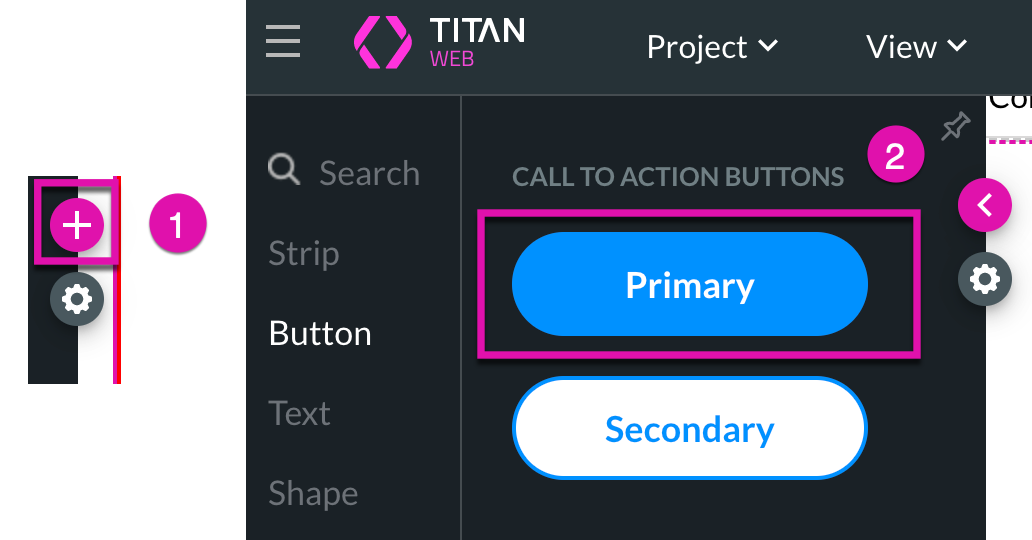 Screenshot showing how to add a button to the canvas 