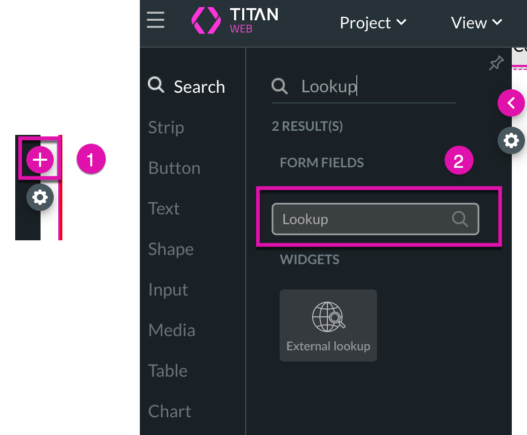 Screenshot showing how to insert a lookup element 