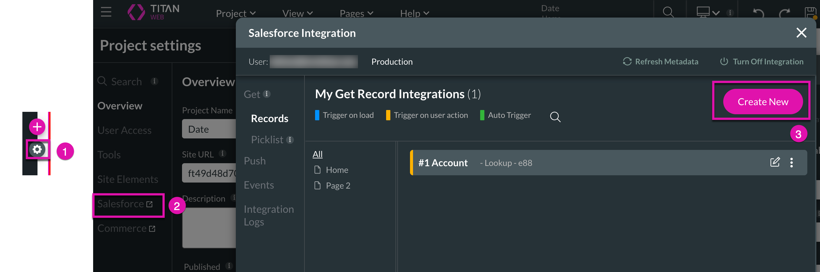 Screenshot showing how to navigate to the Salesforce Integration window 