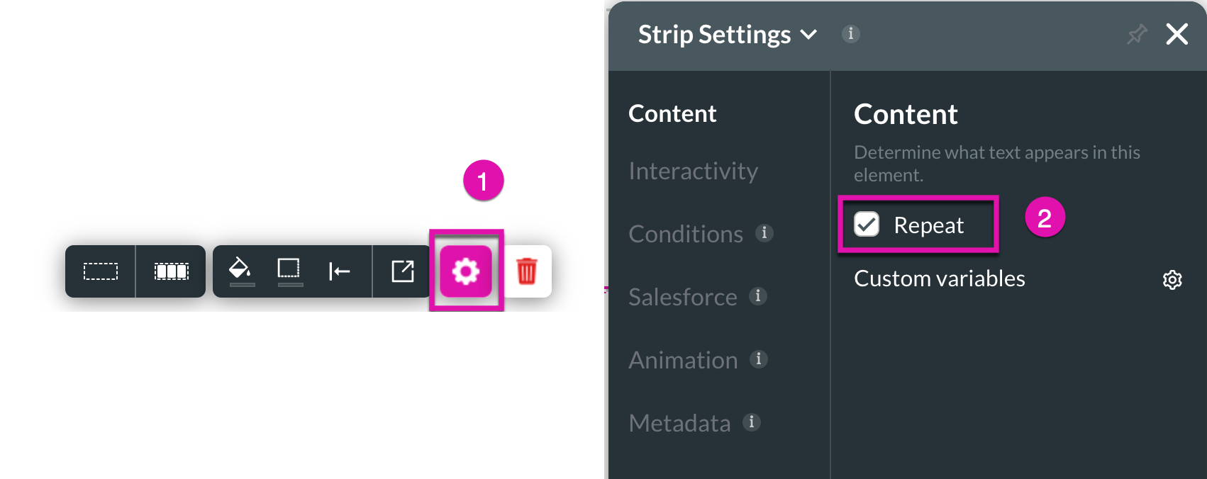 Screenshot showing how to enable repeat strip 