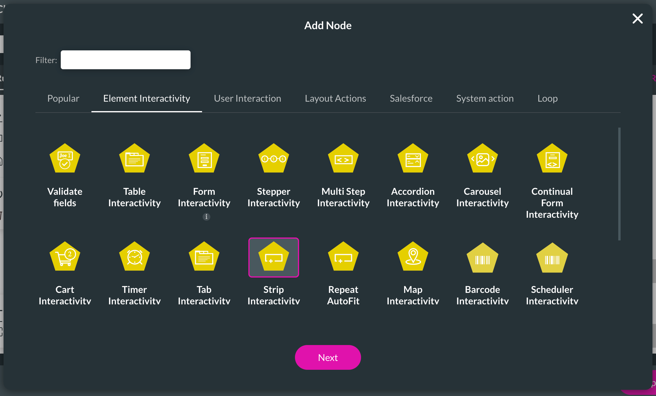 strip interactivity add node 