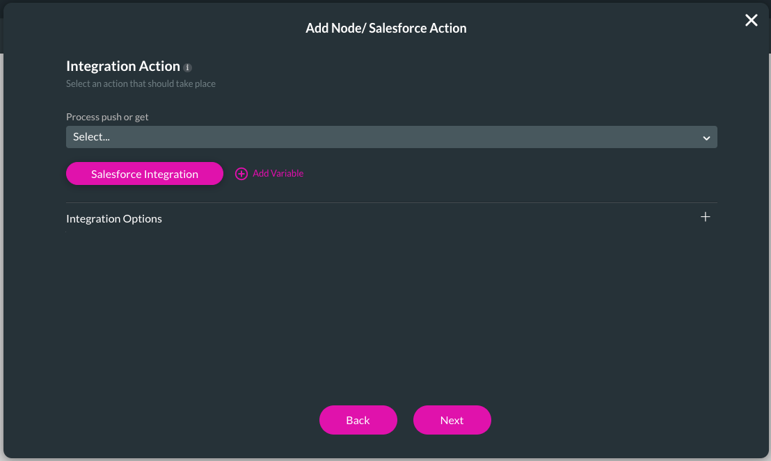 Screenshot of the Add Node Salesforce Action window 