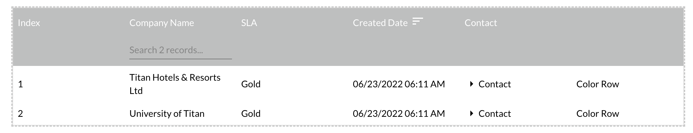 Screenshot of a power table example preview 