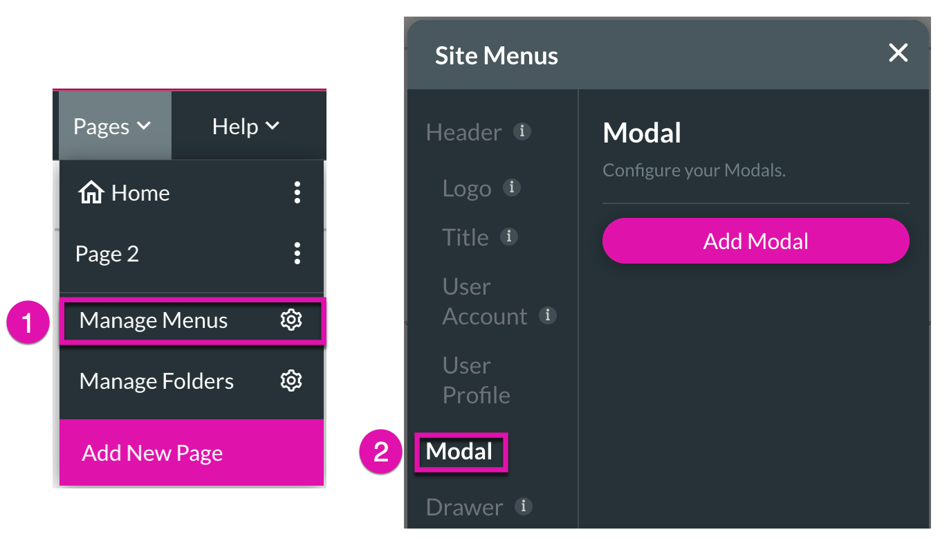 Screenshot showing how to navigate to the site menus