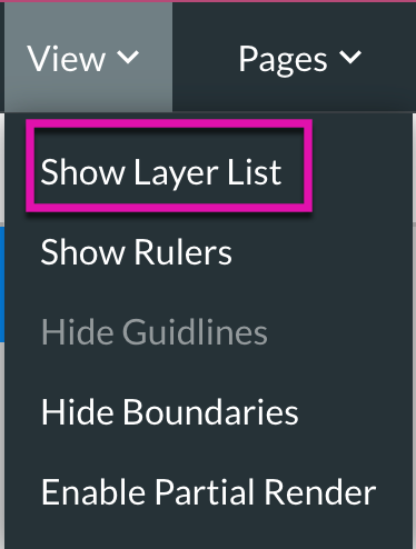 Screenshot displaying how to display the layer list 