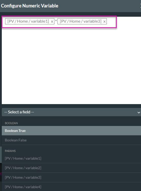 Screenshot of the configure numeric variable window