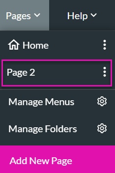 Screenshot of the expanded pages dropdown 